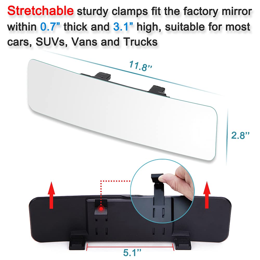 (Upgrade) SkycropHD Rear View Mirror Frameless Car Interior Rearview Mirror Panoramic Wide Angle to Eliminate Blind Spots – Convex,11.8''(White)