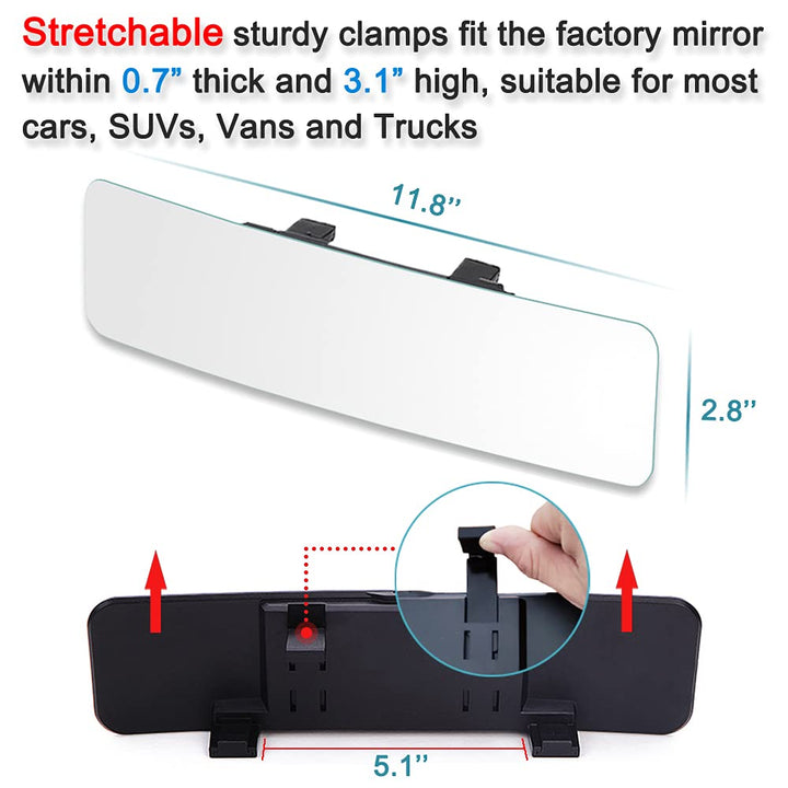 (Upgrade) SkycropHD Rear View Mirror Frameless Car Interior Rearview Mirror Panoramic Wide Angle to Eliminate Blind Spots – Convex,11.8''(White)
