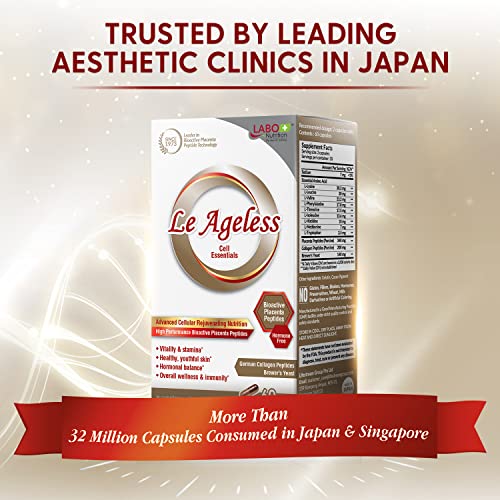 Le Ageless – Placenta Cell Rejuvenating Therapy from Japan – Enhanced with Collagen Peptide and Brewer’s Yeast to Supports Immune Health, Skin Regeneration, Anti-Aging – 60 Capsules