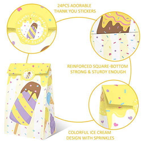 Ice Cream Party Favor Bags Ice Cream Popsicle Social Gift Bags for Summer Sprinkles Goodie Treat Bags Teenagers Themed Birthday Party Supplies Set of 24