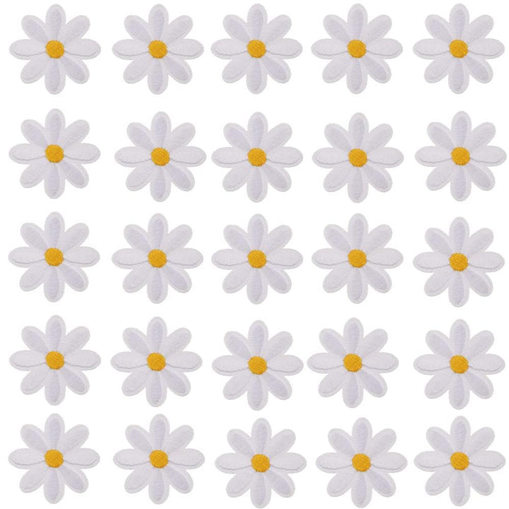 IUAQDP 60 Pieces Daisy Embroidery Patch, White Yellow Daisy Flower Iron On Applique Cloth, Sew on Decal Badge Repair Sticker for Clothing Jacket Hoody T-Shirt Jean Bag Hat Dress Shoe Decor, 1.38IN