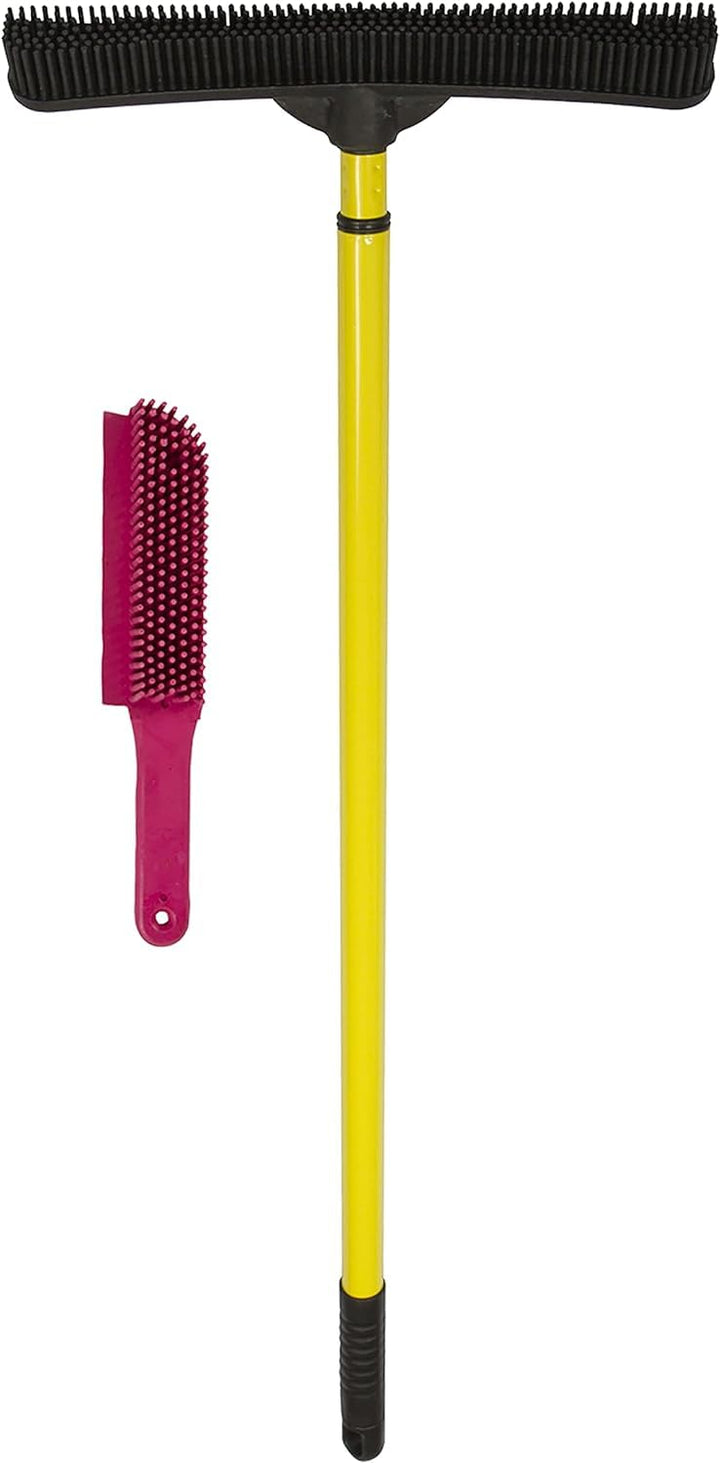 Original Pet Hair Rubber Broom with Squeegee, with 58” Telescopic Handle for Carpet, Tile and Hardwood and Handheld Lint Brush Combo