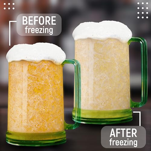 Beer Mugs with Gel Freezer 16 oz, Clear Double Walled Beer Mugs with Handles Set Of 4
