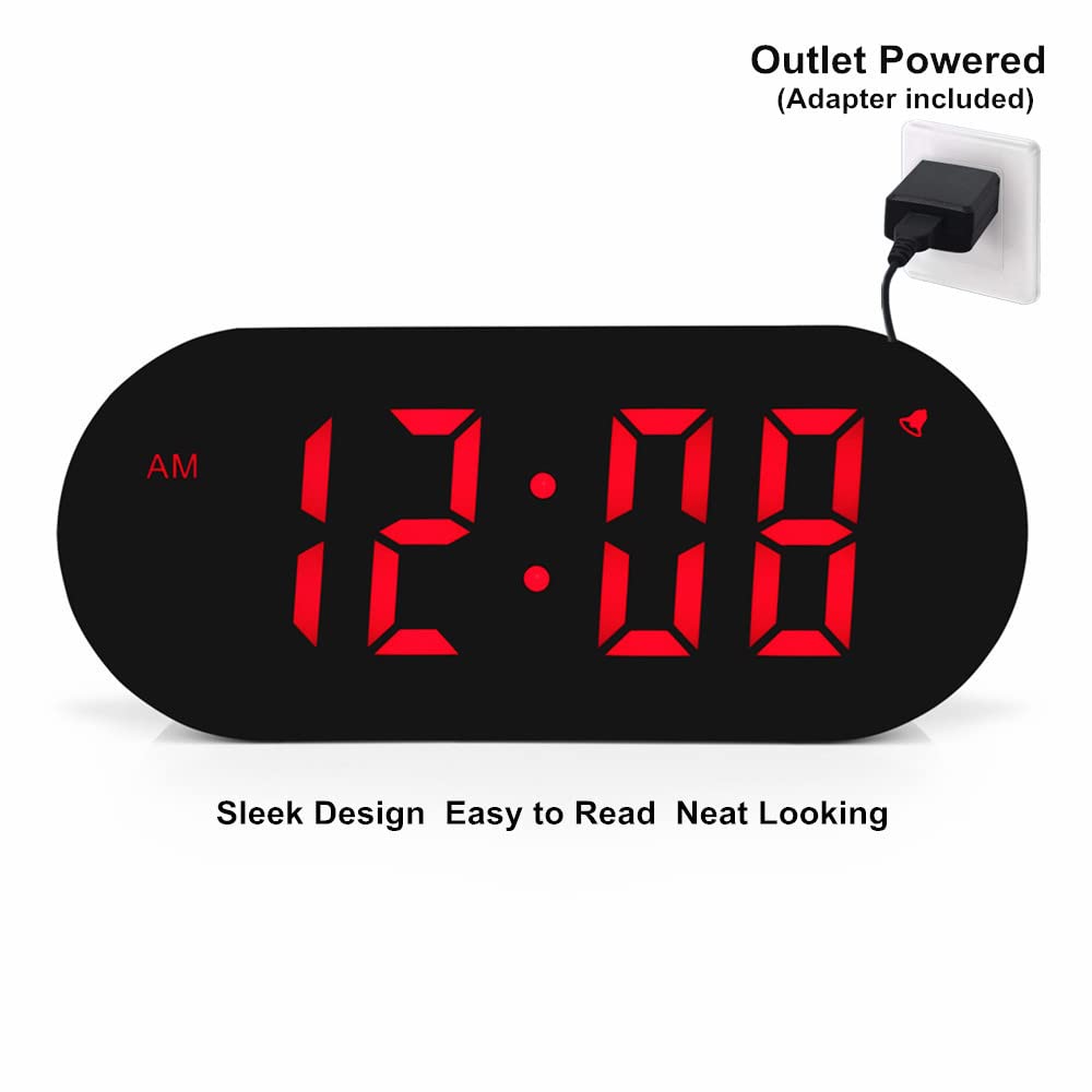 Simple Easy to Use Digital Alarm Clock,Small Compact,Auto Dim at Night and 6 Manual Brightness adjustments,Mains Powered,Crescendo Alarm with Snooze,12/24hr,Black