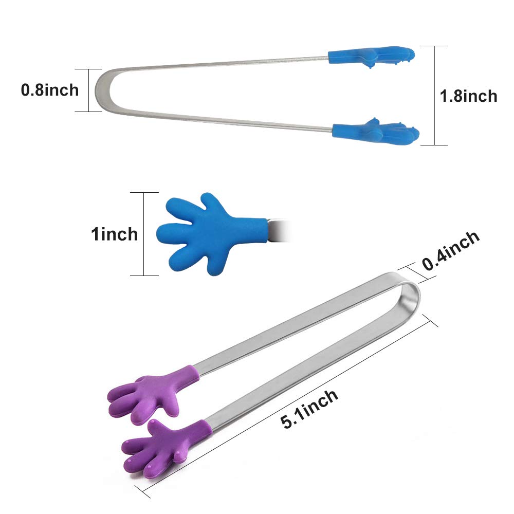 8PCS Silicone Mini Tongs, 5Inch Hand Shape Food Tongs, Colourful Small Kids Tongs for Serving Food, Ice Cube, fruits, Sugar, Barbecue (Palm sharp)