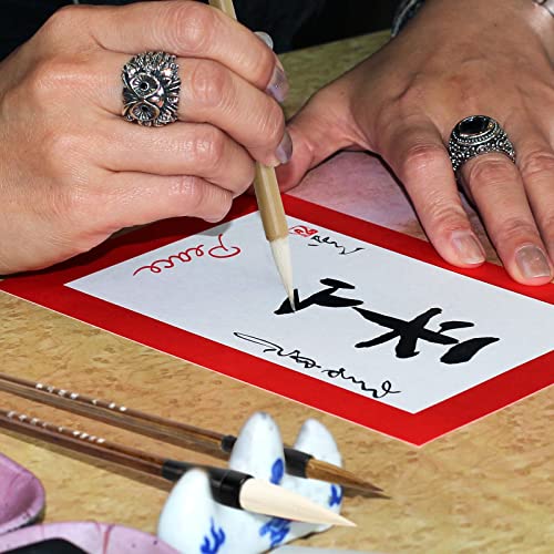 18Pcs Chinese Calligraphy Brushes Set with Writing Paper Roll-up Brush Holder Shanlian Hubi Writing Brush Kanji Japanese Sumi Drawing Brushes for Watercolor Art Ceramic Ink Writing Painting