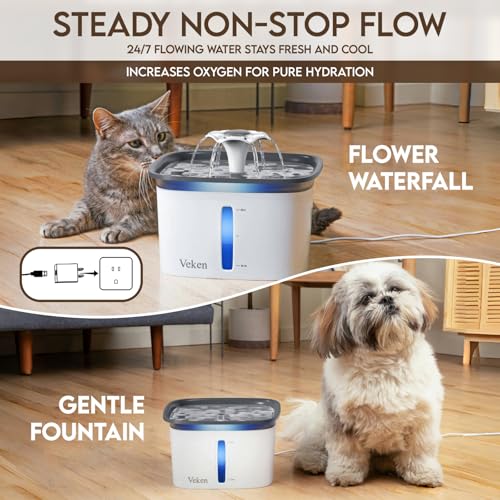 95oz/2.8L Pet Fountain, Automatic Cat Water Fountain Dog Water Dispenser with Replacement Filters for Cats, Dogs, Multiple Pets (Grey, Plastic)