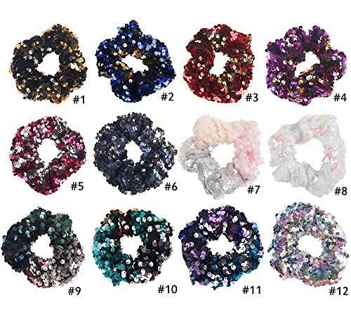 4 Pcs Women Gilr Hair Scrunchies Sequin Elastic Hair Ties Hairbands Ponytail Holder for Daily Wear (12 Colors Set)