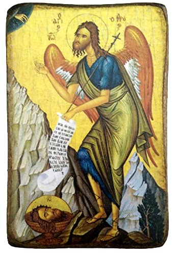 Wooden Greek Christian Orthodox Wood Icon of Saint John The Baptist / A0