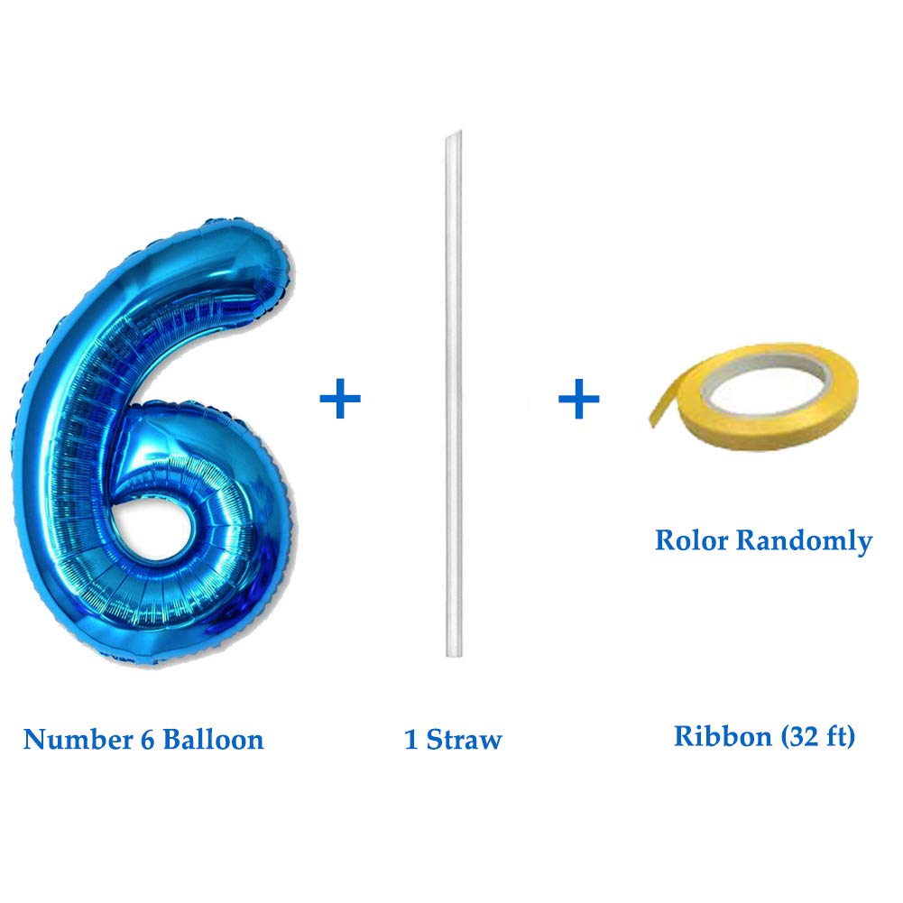 40 Inch Jumbo Blue Number 6 Balloon Giant Balloons Prom Balloons Helium Foil Mylar Huge Number Balloons for Birthday Party Decorations/Wedding/Anniversary