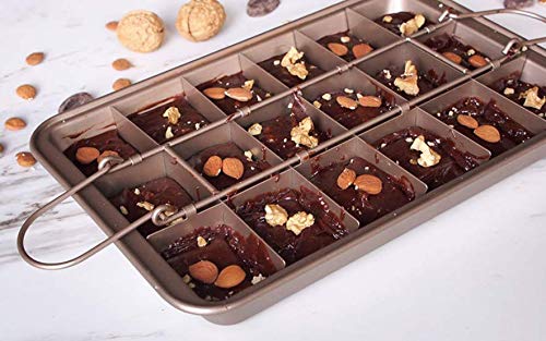 Non Stick Brownie Pans with Dividers Baking Pan with Built-In Slicer 18 Pre-slice Brownie Baking Tray Square Small Brownie Pan for Chocolates Candies and Cakes