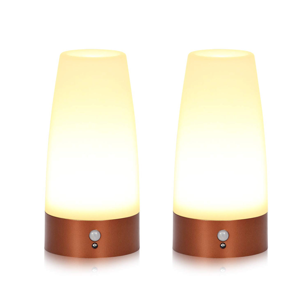 Portable PIR Motion Sensor Retro LED Night Light, Wireless Battery Operated Moving Table Lamp for Kids Room, Nursery, Child House, Living, Bedroom, Hallway, Stair, Kitchen (Golden Round)