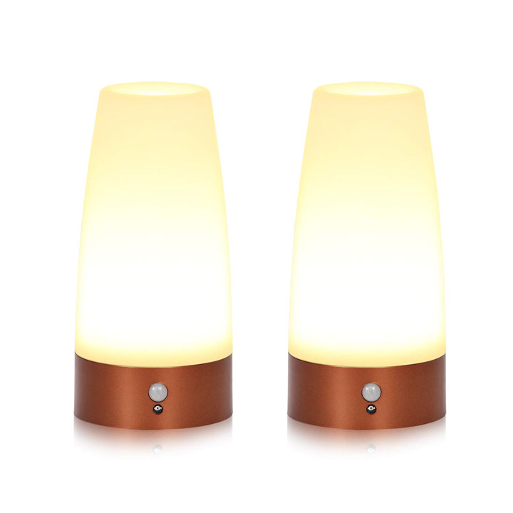 Portable PIR Motion Sensor Retro LED Night Light, Wireless Battery Operated Moving Table Lamp for Kids Room, Nursery, Child House, Living, Bedroom, Hallway, Stair, Kitchen (Golden Round)