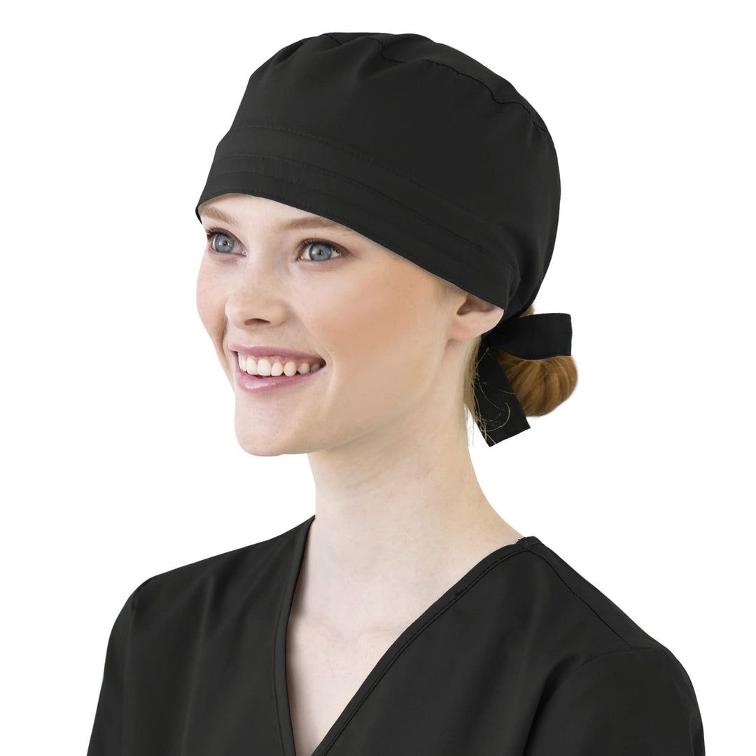 Unisex Tie Back Scrub Cap, Black, One Size