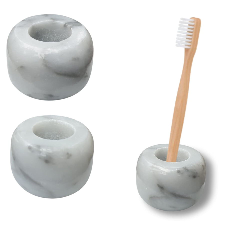 White Marble Toothbrush Stand/Holder - Real Marble Toothbrush Stand - Minimalist Modern Single Tooth Brush Holder. Pack of 2