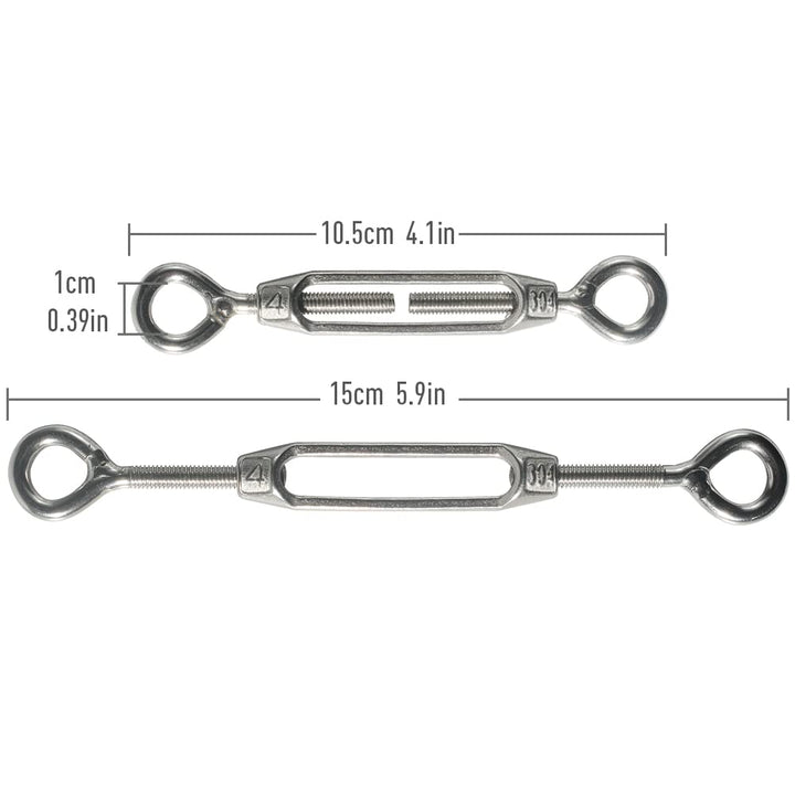 M4 Eye &amp; Eye/O to O Turnbuckle 304 Stainless Steel, Hardware Kit for Wire Rope Tension Heavy Duty, for Sun Shade, Tent Installation, Anti-Rust, 6 Packs