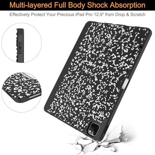 for iPad Air 13 Inch Case (M2) 2024, iPad Pro 12.9 Case 6/5th Generation with Pencil Holder(2021 2022 Release)-[Apple Pencil Charging + Auto Wake/Sleep], Soft TPU Back Cover, Book Black