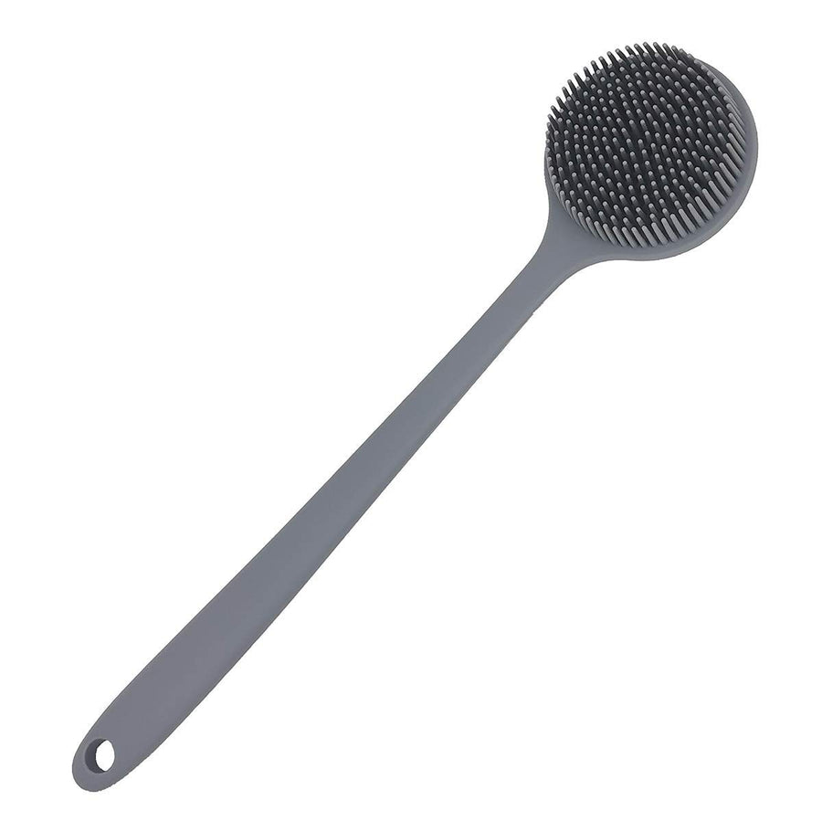 Soft Silicone Back Scrubber Shower Bath Body Brush with Long Handle, BPA-Free, Hypoallergenic, Eco-Friendly (Gray)