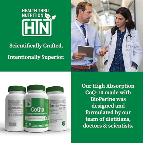 CoQ-10 100mg with BioPerine 360 Softgels | High Absorption Naturally Fermented USP Grade Coenzyme Q10 Supplement | 3rd Party Tested | Heart Health and Energy Support