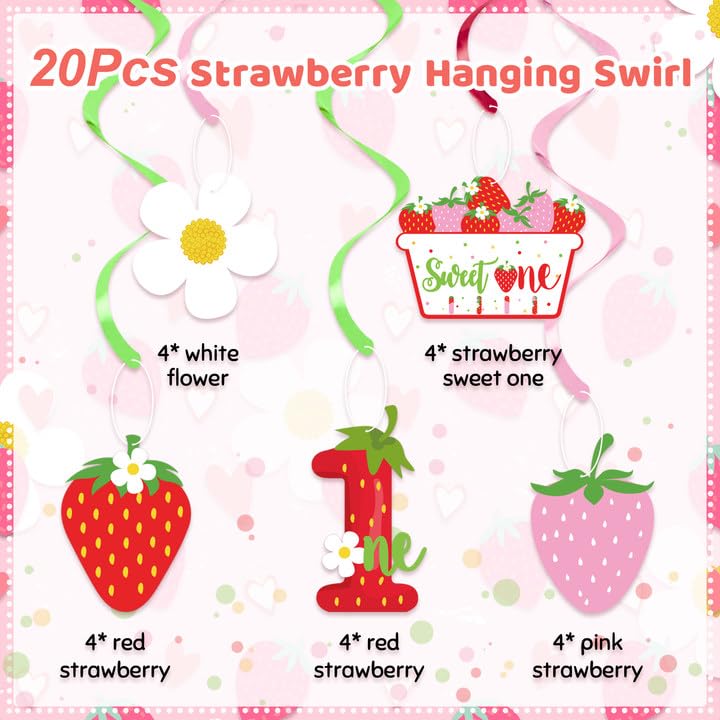 20Pcs Strawberry Sweet One Hanging Swirl Decorations,Strawberry Summer Fruit Party Hanging Decor for Strawberry First Birthday Party,Berry Sweet Themed Party,1st Bday Favors Idea,Baby Shower