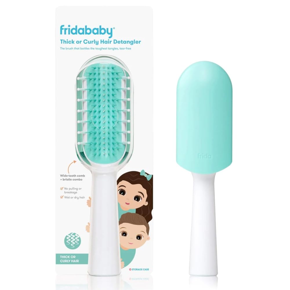 Thick or Curly Hair Detangling Kids Brush by Fridababy, the Maker of the NoseFrida, Detangles Knots Without Tears or Breakage, Comb Teeth and Bristle Design, 1 count