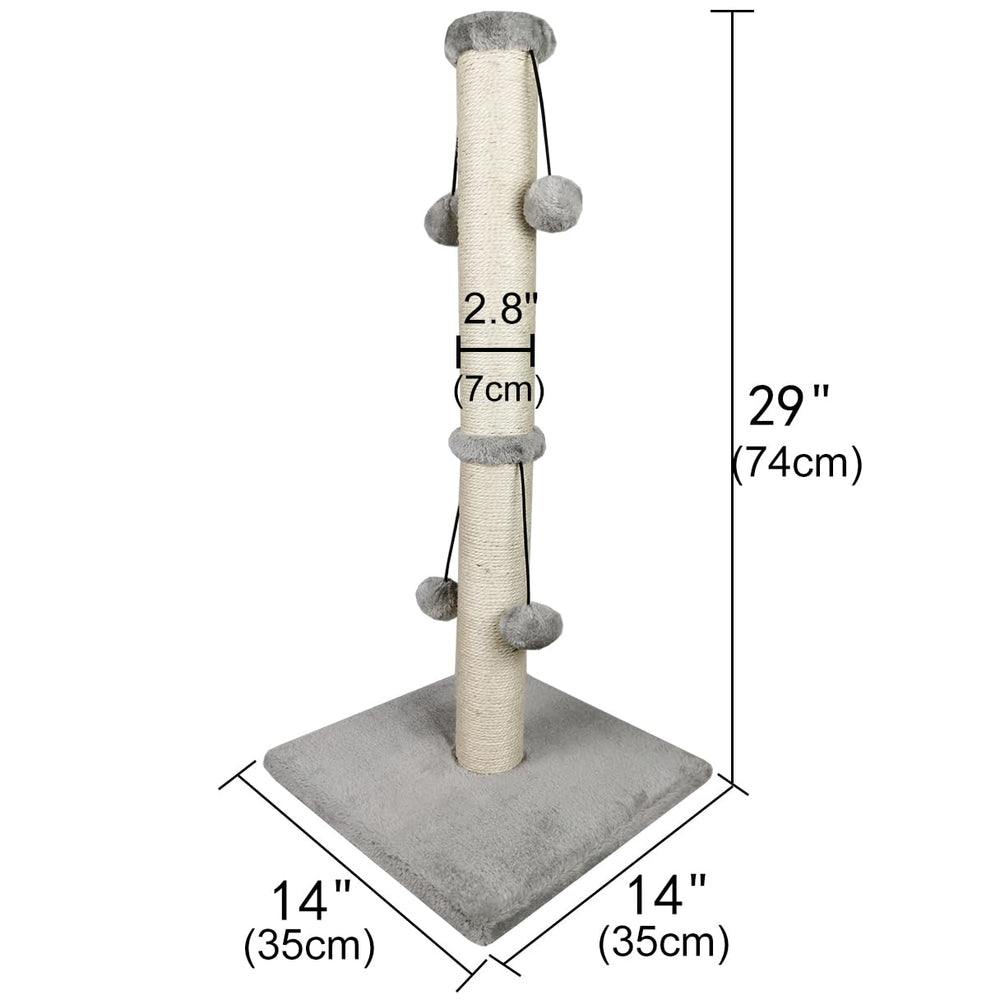 29'' Cat Scratching Post, Natural Sisal Rope Scratcher Post, Kitten Claw Scratch with 4 DanglingToy Balls for Large Cats (Grey)