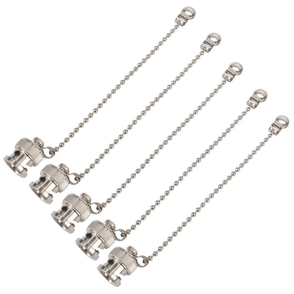 5-Pack BNC Dust Cap Waterproof Protective Cover with Chain BNC Coax Cap for BNC Female Jack Connector RF Coaxial Adapter Nickel-Plated