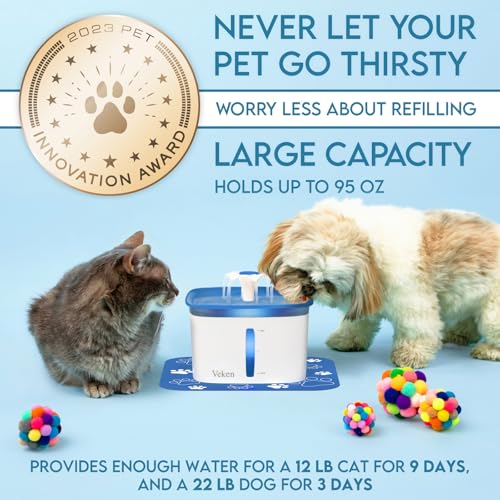 95oz/2.8L Pet Fountain, Automatic Cat Water Fountain Dog Water Dispenser with Replacement Filters for Cats, Dogs, Multiple Pets (Blue, Plastic)