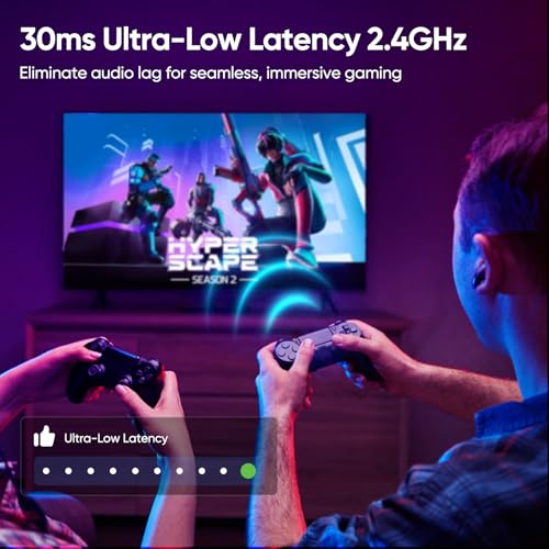 SW4 Wireless Gaming Earbuds for PC PS4 PS5 Switch Mobile - 2.4G Dongle &amp; Bluetooth - 30ms Low Latency - Headphones with Built-in Microphone - 4 Mics- Headset