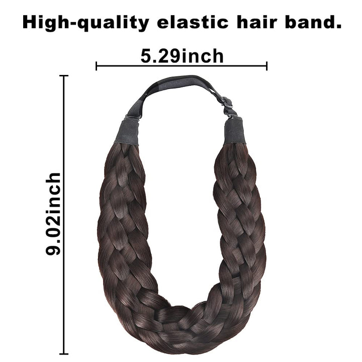 Elastic Synthetic Hair Braid 5 Strands Braids Hair Headbands Plaited Braided Headband (Dark Brown As Image)