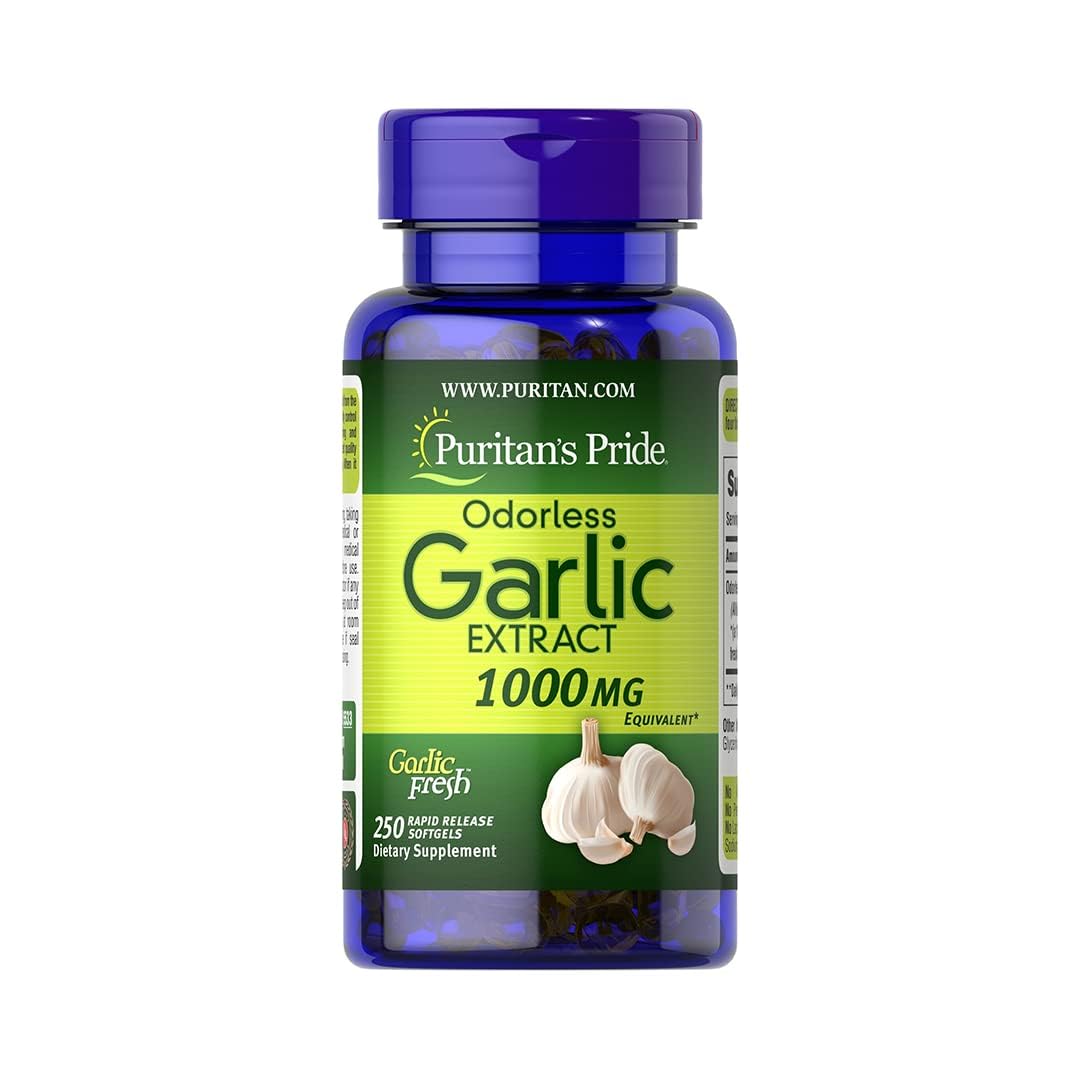 Puritan's Pride Premium Odorless Garlic Fresh 10 mg (1000mg Equivalent), Traditional Herb Dietary Supplement for Heart and Circulation Support with Antioxidant Properties, 250 Rapid Release Softgels