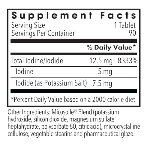 Iodoral 12.5mg Supplement – Iodine for Thyroid Support, Potassium Iodide Tablets, Lugol Solution, Daily Vitamins &amp; Minerals - 90 Count
