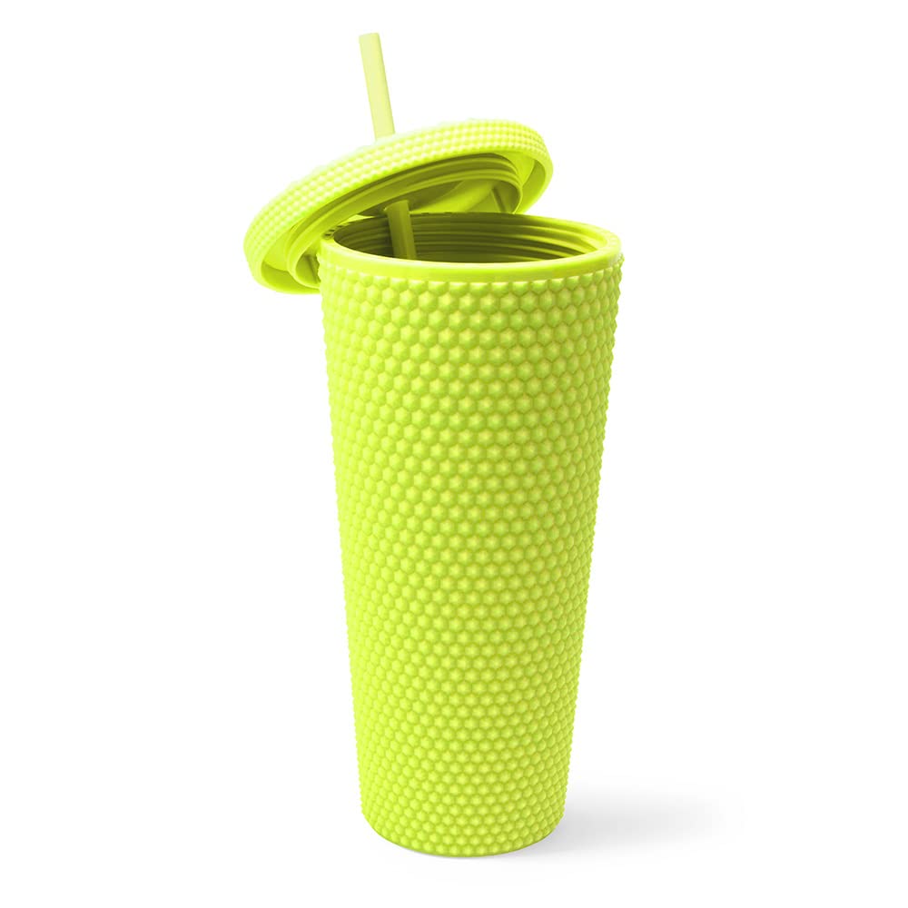 Matte Studded Tumbler with Lid &amp; Straw, Reusable BPA Free Plastic Water Bottle, Travel Friendly Water/Iced Coffee/Cold Brew/Smoothie Textured Cold Cup, 24oz (Yellow)