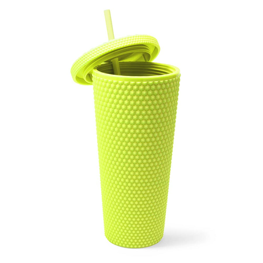 Matte Studded Tumbler with Lid & Straw, Reusable BPA Free Plastic Water Bottle, Travel Friendly Water/Iced Coffee/Cold Brew/Smoothie Textured Cold Cup, 24oz (Yellow)