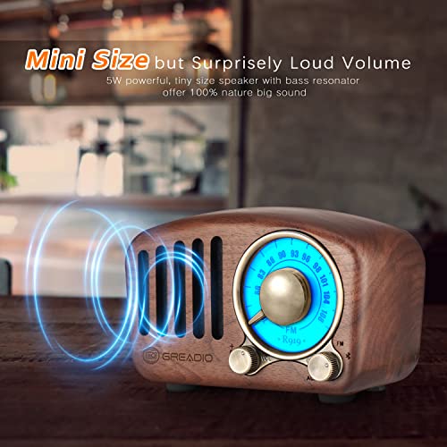 Vintage Walnut Wood Bluetooth Speaker Radio - Retro Style, Bass Enhancement, Loud Volume, Bluetooth 5.0, MP3 &amp; FM Radio