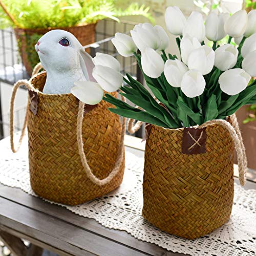 30pcs Artificial Tulips Flowers Fake Latex Tulip Stems - Real Touch Faux White Tulips Flower for Easter Spring Wedding Bouquet Centerpiece Floral Arrangement Cemetery Table Decor