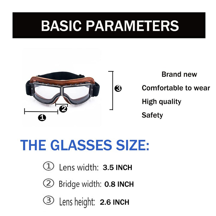 CYNEMO Motorcycle Goggles Vintage Pilot Leather Riding Glasses Scooter ATV Off-Road Anti-Scratch Dust Proof Eyewear for Men Women Adult