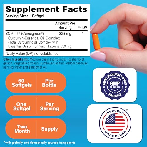 Curcu-Gel Turmeric Curcumin Complex BCM-95 Softgels, 325mg (Pack of 60)