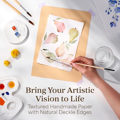 Wanderings Handmade Deckle Edge Paper - A5-5.8 x 8.3 - Great for Paint, Greeting Cards, Invitations, Printer, Watercolor, Writing - 50 Pack 150gsm Textured Paper with Raw Edge for Art and Crafts