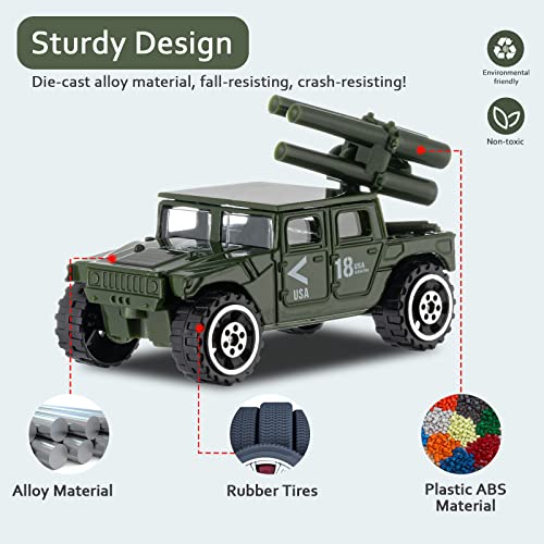 Diecast Military Vehicles, 6 Pack Army Toys Assorted Alloy Metal Model Cars Tank,Helicopter,Panzer,Anti-Air Vehicle Playsets Gift for Boys Kids Age 6 7 8 9 10