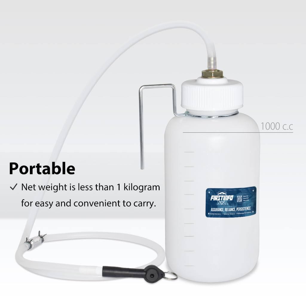 FIRSTINFO 33 Oz (1 Liter) Capacity Brake Service Brake Fluid Bleeder Bottle/Receiver with Non-Return Check Valve + Hook Fixed