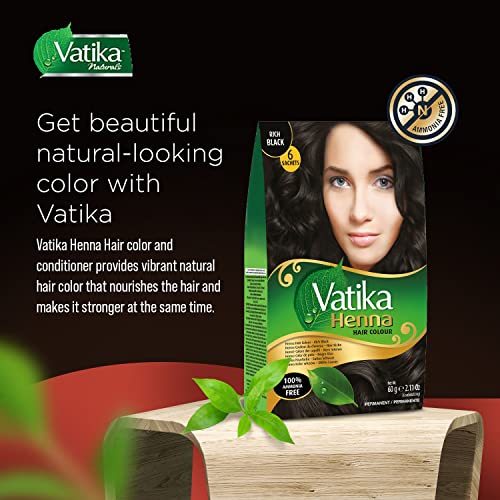 Henna Hair Color - Zero Ammonia Henna for 100% Grey Coverage, Strong and Shiny Hair, 6 Sachets X 10g (Rich Black)