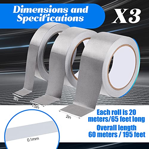 3 Roll Tape Double Conductive Fabric Tape Cloth Tape Conductive Adhesive Tape Roll(1in x 65ft, 1.5in x 65ft, 2in x 65ft)