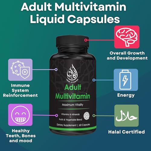 Iman Vitamins Halal Complete Multivitamin Capsules for Adults Men & Women | 42 Fruit & Vegetable Blend with Iron, Zinc, CoQ10, Folic Acid, and Vitamin A, B1, B3, B6, B12, C, D3, E | 60 Count
