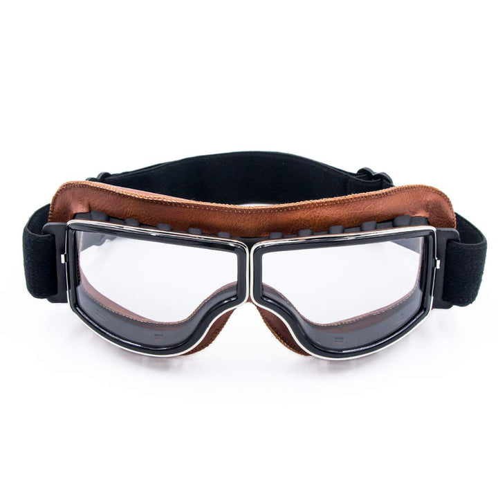 CYNEMO Motorcycle Goggles Vintage Pilot Leather Riding Glasses Scooter ATV Off-Road Anti-Scratch Dust Proof Eyewear for Men Women Adult