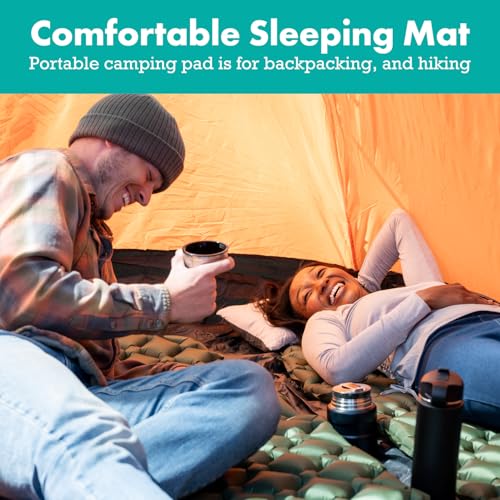 Sleeping Pad for Camping - Ultralight Sleeping Mat for Camping, Backpacking, Hiking - Lightweight, Inflatable Air Mattress - Compact Camping Mats for Sleeping- Green, 1pk