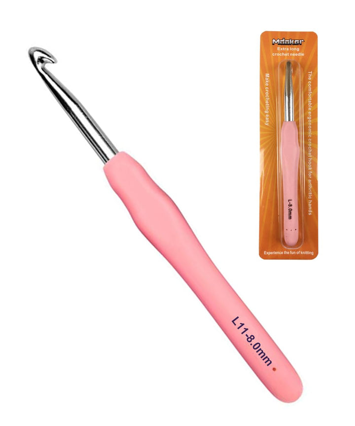 Extra Long Crochet Hooks,Large Size L/11(8.0mm) Crochet Needles,Ergonomic Grip Soft Handles for Handmade DIY Crocheting,Perfect for Arthritic Hands