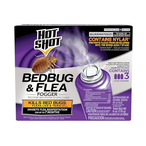 Hot Shot BedBug And Flea Fogger 3 Count-2 Ounce Cans, With Nylar, Inhibits Flea Reinfestation