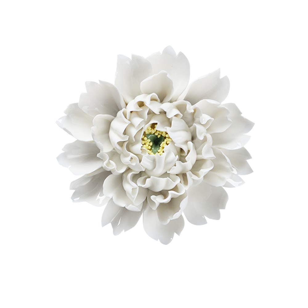 Handmade Ceramic Flowers Sculpture Home Hanging 3D Wall Art Decor for Living Room Bedroom White Peony 5.9