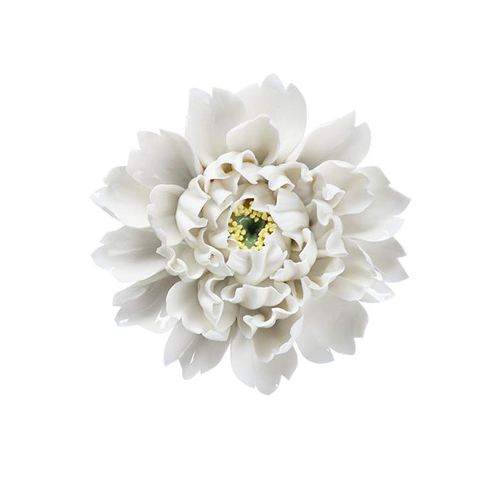 Handmade Ceramic Flowers Sculpture Home Hanging 3D Wall Art Decor for Living Room Bedroom White Peony 5.9
